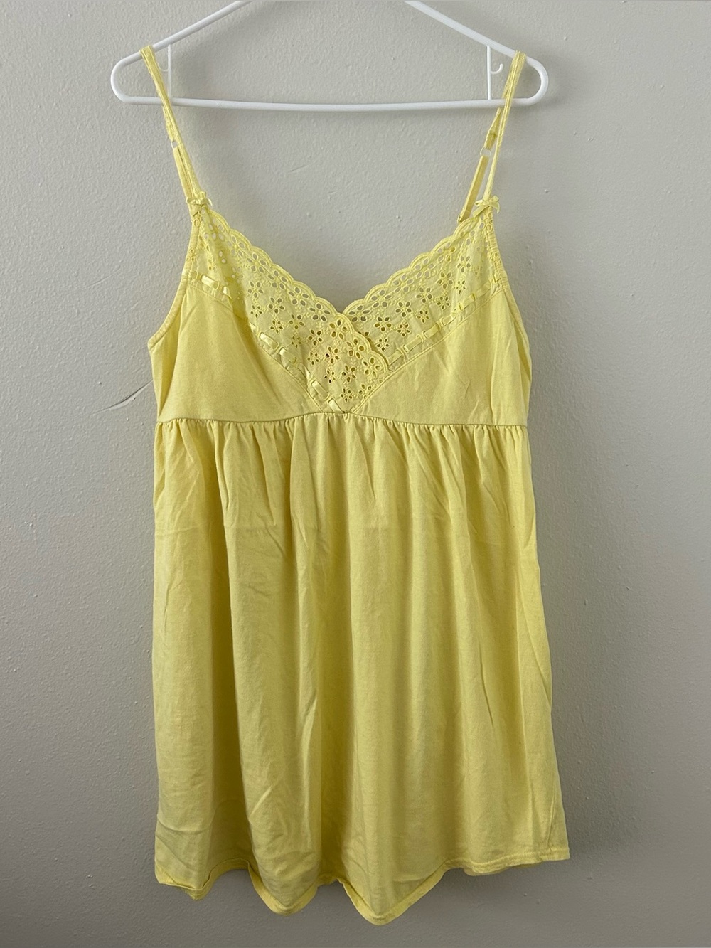 Vintage Y2K Victorias Secret Yellow Eyelet Lace Babydoll Mini Dress Womens L